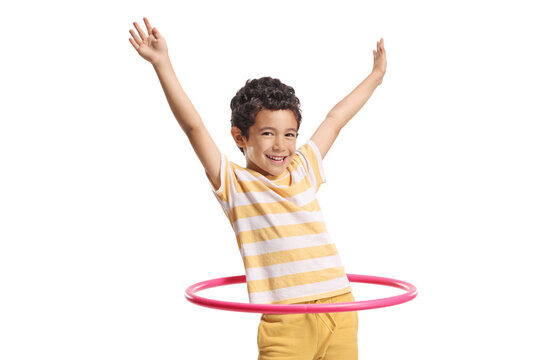 Asian boy spinning a hula hoop