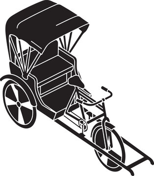 Vintage bicycle rickshaw, black and white, vector illustration, transportation icon