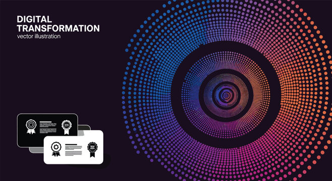 Digital Transformation abstract illustration collection, technology evolution artwork, data visualization design composition, innovation motif vector set, futuristic gradient graphics