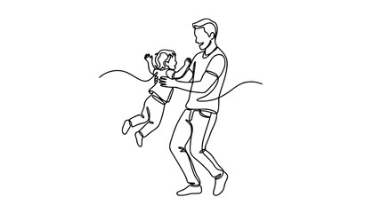 Fototapeta premium Father lifting child continuous one line playful family vector illustration