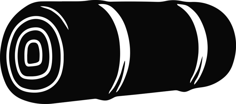 Rolled-up sleeping bag icon for camping equipment, outdoor overnight stay, hiking gear, and travel bedding illustration