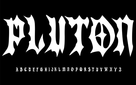 Pluton Gothic Metal Font Alphabet &ndash; Sharp Medieval Display Typeface with Dark Aggressive Style for Metal Band Logos, Tattoo Design, Album Covers & Brutal Typography Projects