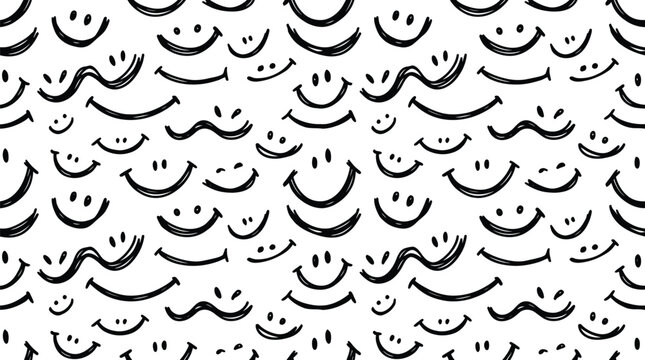 Smiley faces repeat in a hand-drawn pattern to create a cheerful and optimistic background design.
