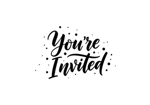 elegant calligraphy you're invited text with black ink splatter background