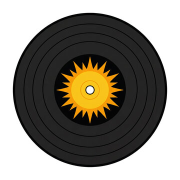 Isolated Vinyl Record With Sun Shaped Label On Transparent Background