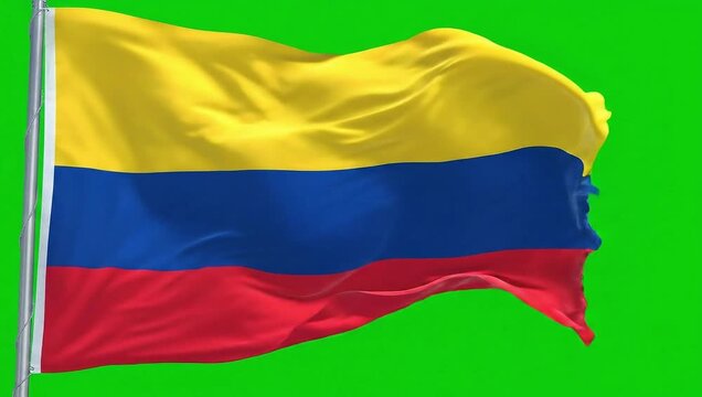 National colombia flag waving on green screen background looped footage.