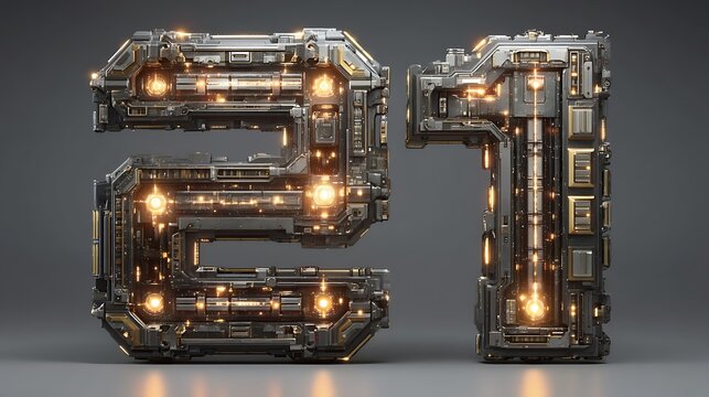 Futuristic 3D Number 51 with Scifi, and Tech Design.