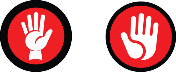 Fototapeta premium Red hand stop sign vector illustration with open palm gestures for restriction warning security and prohibition symbols.