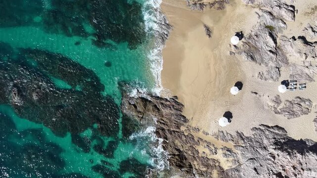 cabo san lucas baja sandy beach pacific ocean waves aerial drone footage california sur  mexico