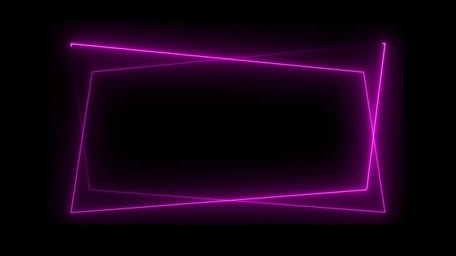 Abstract neon pink color frame on black background. Spectrum looped animation fluorescent ultraviolet light glowing neon, web neon box pattern LED screens projection technology.