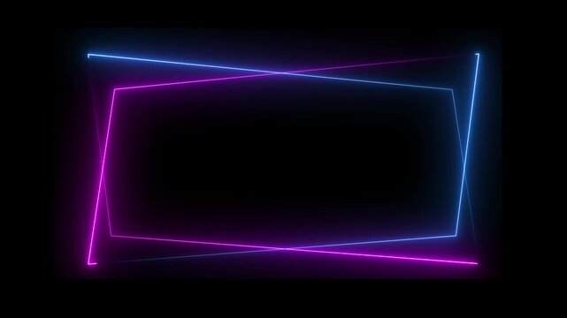 Abstract neon blue and pink color frame on black background. Spectrum looped animation fluorescent ultraviolet light glowing neon, web neon box pattern LED screens projection technology.