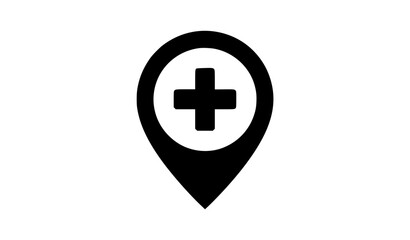 Fototapeta premium Hospital location pin vector icon medical cross map marker isolated illustration