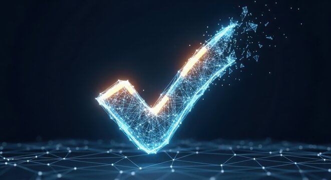A blue check mark made of water on a black background illustration