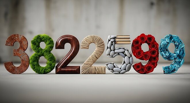 Decorative numbers arranged against blurred wooden background for creative visuals