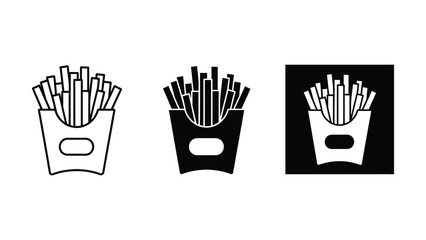 Fototapeta premium French fries icons: outline silhouette black square with fast food side dish line art silhouette container