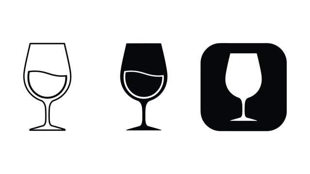 Wine glass icons: outline silhouette black square with line art silhouette beverage container stemware restaurant