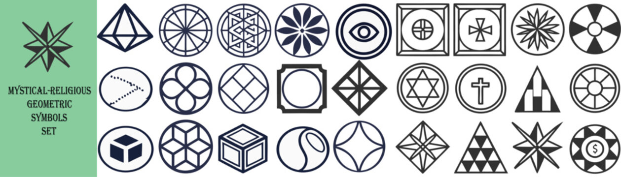 Mystical Geometric Symbols and Religious Iconography Vector Collection