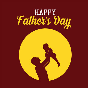 Fathers Day poster with dad and son silhouette  background