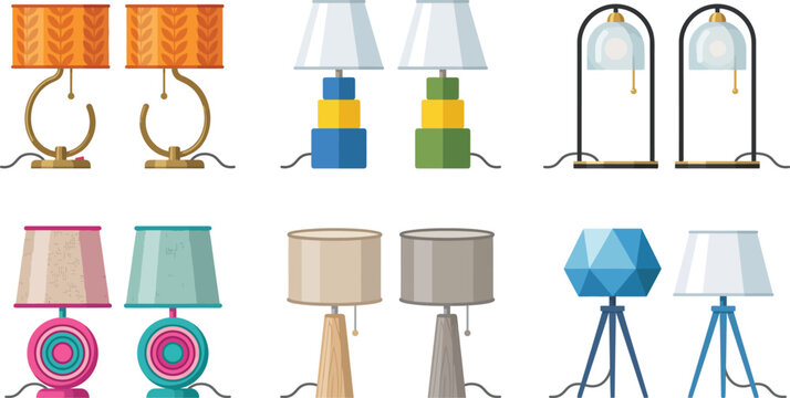 Stacked Colorful Table Lamps Vector - Modern Block Base Desk Light Clipart