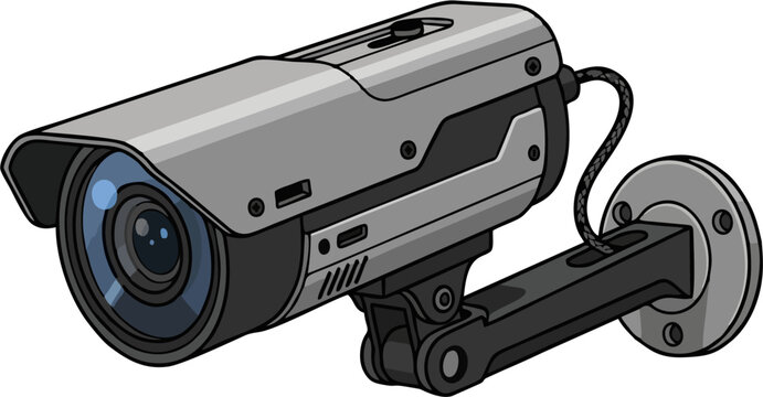 Outdoor Bullet CCTV Security Camera with Wall Mount &mdash; Detailed Comic Style Illustration