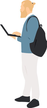 Man holding a laptop. Flat illustration.