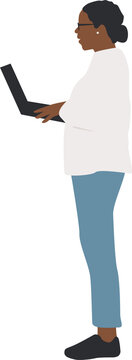 Woman holding a laptop. Flat illustration.
