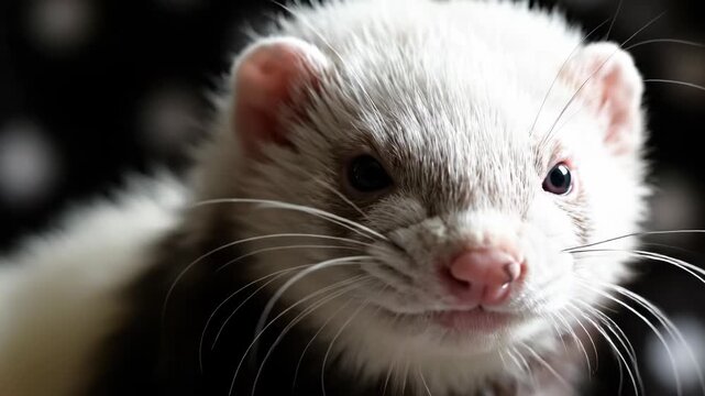 Close up portrait of a domestic ferret looking at camera