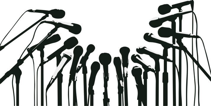 Many Microphones Silhouette for Press Conference and News Reporting