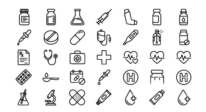 Pharmaceutical dosage icon set with medicine vaccine syringe and healthcare editable vector symbols