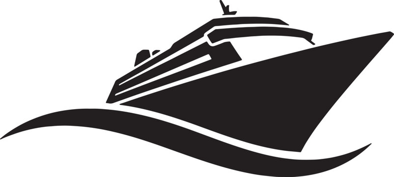 Cruise ship silhouette sailing on ocean waves vector logo illustration.