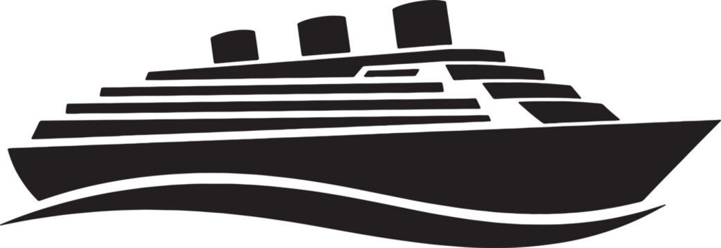 Large ocean liner cruise ship sailing on water waves vector silhouette.
