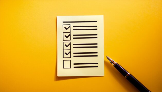 checklist on yellow background with pen organizing tasks and priorities