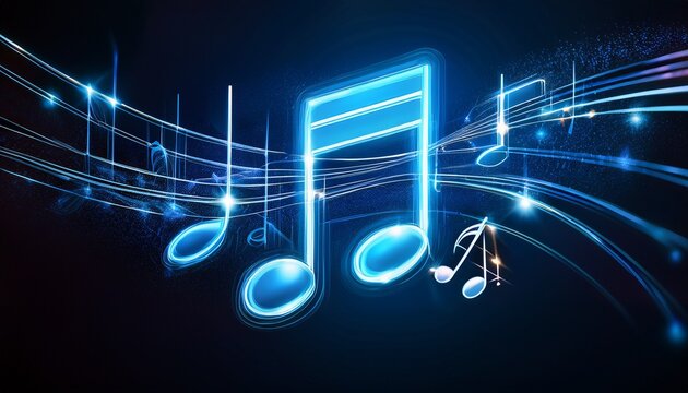 bright blue music notes glowing against a dark background capture singing and recording embodying the vibrant spirit of music