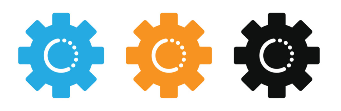 Gear icons in blue, Orange, And black on white background for settings or configuration vector illustration