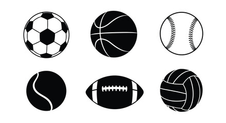 Obraz premium Collection of sports balls in black silhouette high quality professional detailed