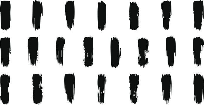 Vertical Dry Brush Stroke Set Black Paint Swash Collection Grunge Ink Brush Marks Artistic Handmade Texture Elements Isolated on White Background Vector Design