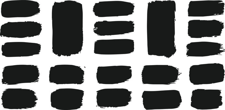Black Brush Stroke Collection Paint Swash Banner Set Grunge Ink Brush Marks Hand Painted Rectangle Textures Isolated on White Background for Creative Vector Design