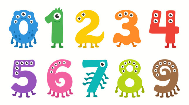 Colorful cartoon numbers with monster designs.