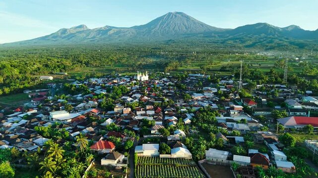 Drone View village at the foot of Mount Rinjan