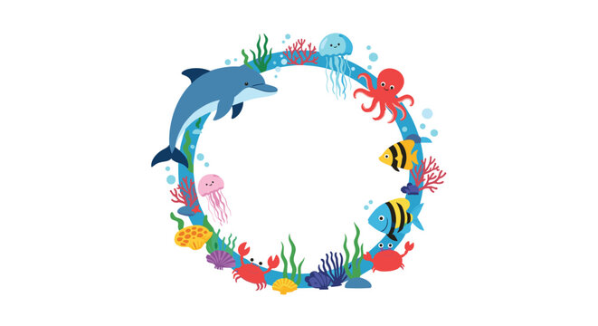 Underwater Marine Life Circle Frame with Sea Animals