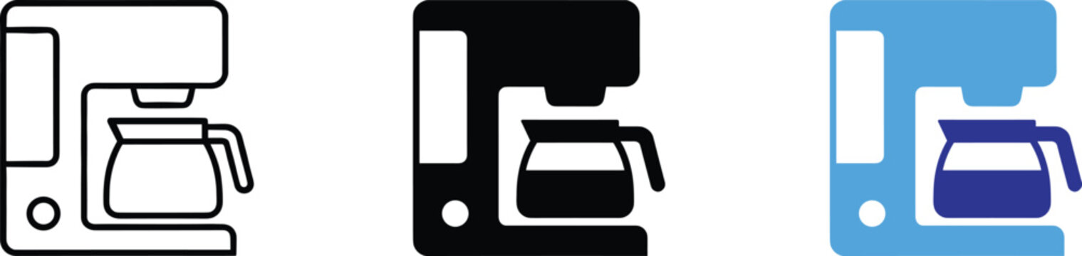 Automatic drip coffee maker vector icon set for modern kitchen and office