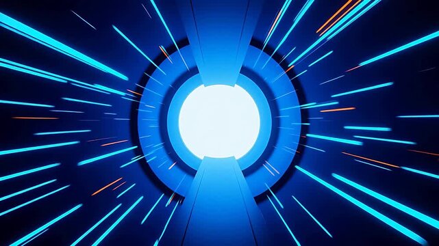 Blue tech tunnel with glowing white center