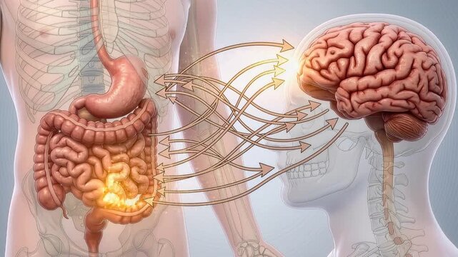 Digestive system signals brain functions through feedback loops in animated explanation