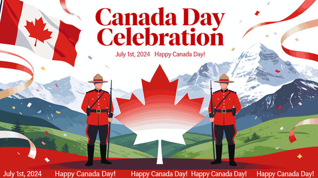 Canada Day Celebration with Mounties and Maple Leaf.