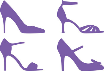 Obraz premium Vector set of elegant high heels and decorative bow accent shoes for women. Silhouette set of stylish feminine footwear for romantic dates. illustration design