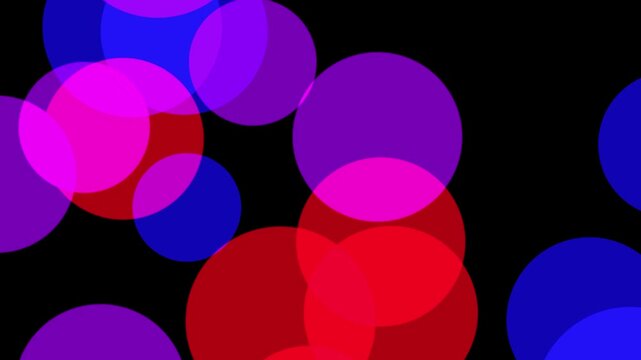 Abstract animated background with colorful transparent overlapping circles moving on black