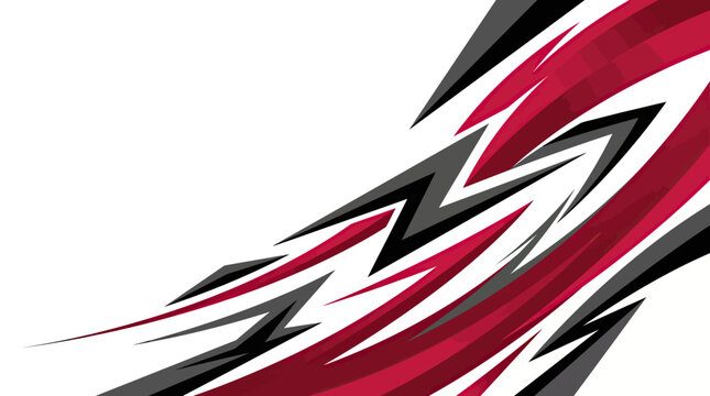 Red and black swooping geometric car wrap graphic.