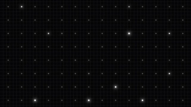 Abstract digital grid background with randomly flashing white dots representing data network