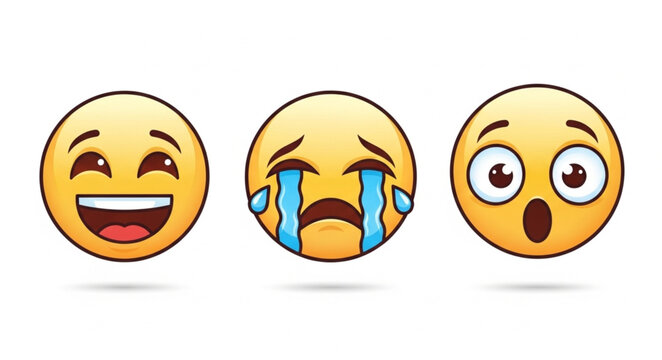 Three distinct emoji faces showing different emotions on a white background.