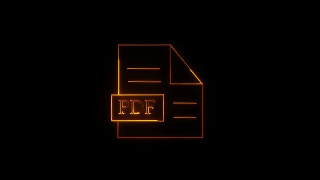 Golden Neon PDF Document Icon Animation on Black Background